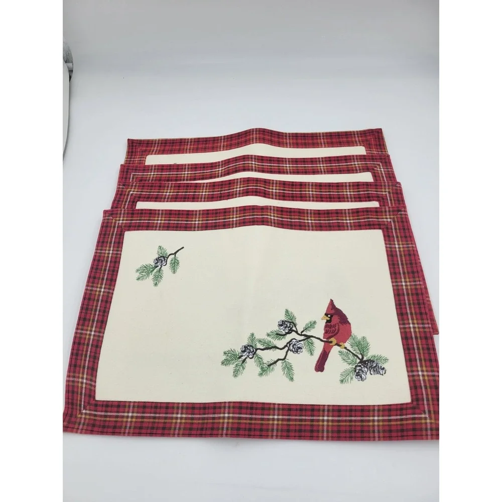 Cardinal Plaid Decorative Placemat Cottage‎ Cabin Granny Decor Holiday Table - 4